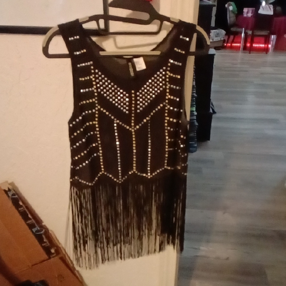 Black Fringe Studded Crop Top